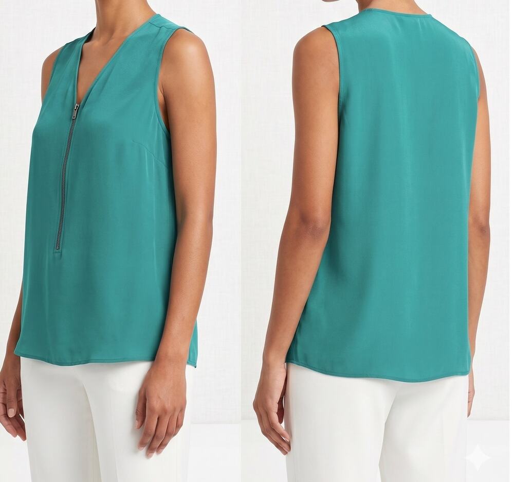 Banana Republic Factory Med Green Zip Front Sleeveless Polyester Shirt